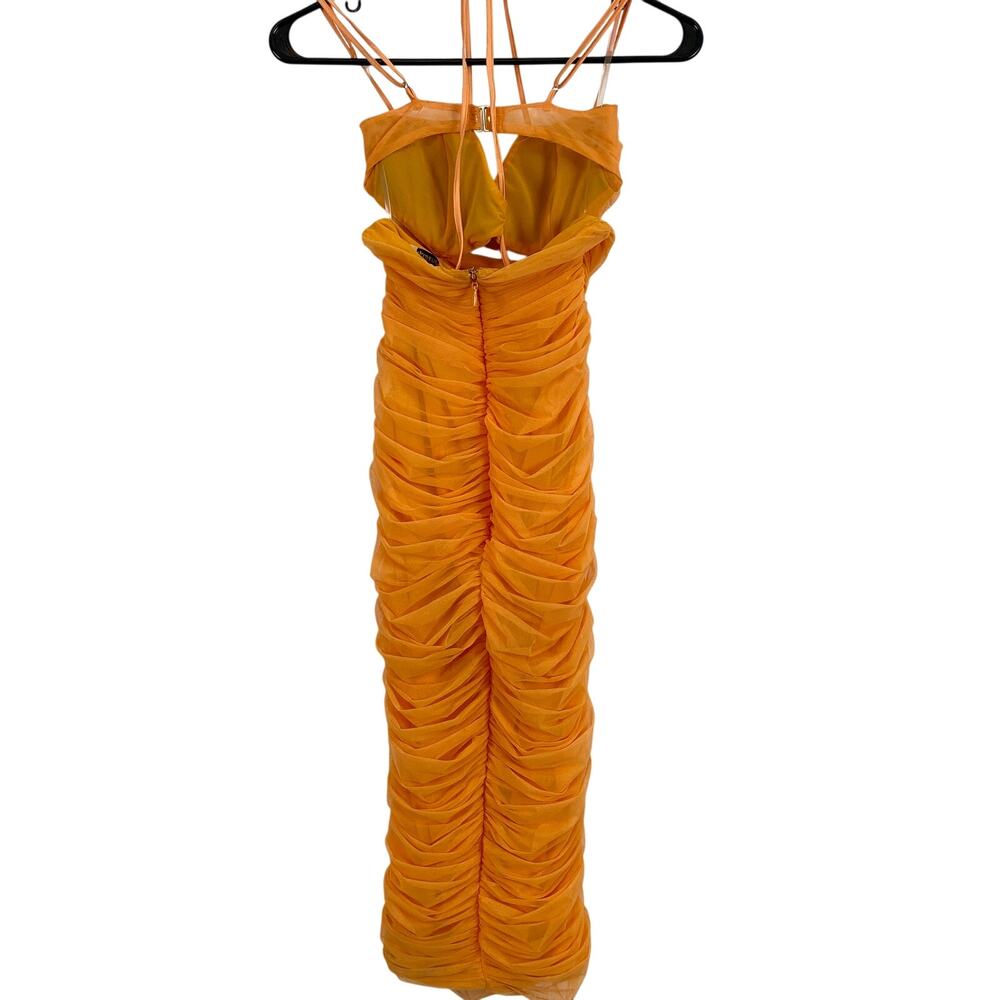 House of CB Tibi Cutout Ruched Bodycon Mesh Midi Dress Tangerine XS - Picture 7 of 9